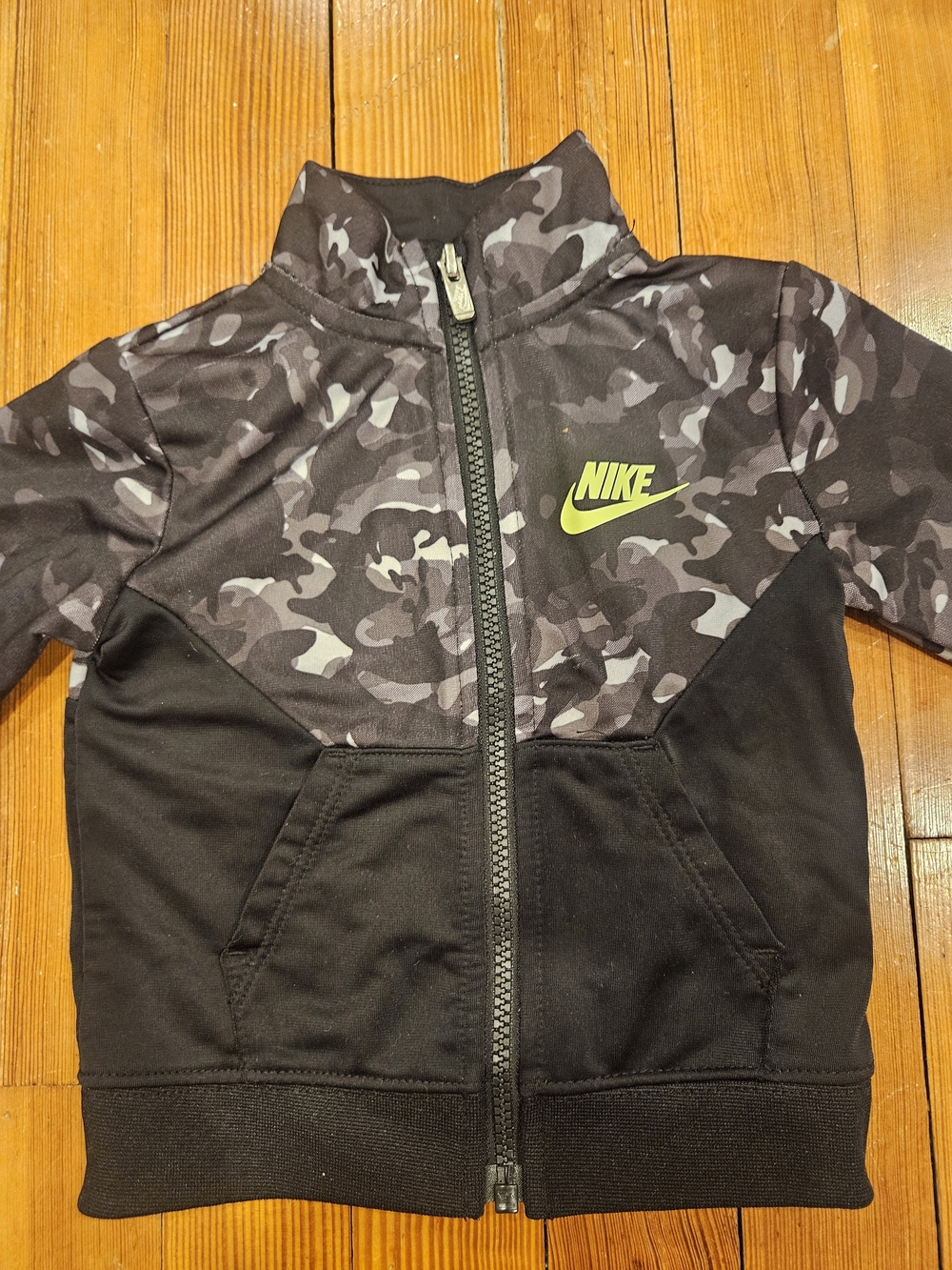 Nike Kids' Black Camo Full-Zip Jacket with Neon Logo